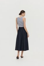 BROOKLYN PIN TUCK DENIM MIDI SKIRT