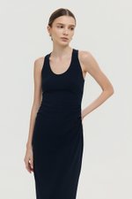 NOELIA HALTER NECK RUCHED MIDI DRESS