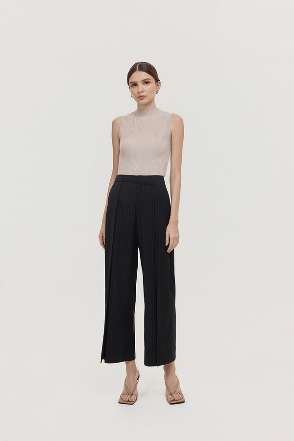 REGINE PIN STRIPED PLEATED WIDE LEG PANTS