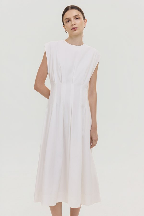 ALVEN PLEATED WAIST POPLIN MIDI DRESS