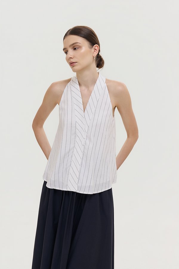 LORIE HALTER STRIPE LINEN TOP
