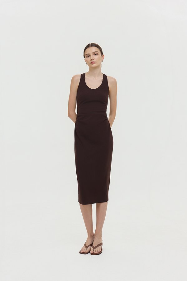 NOELIA SCOOP NECK RUCHED MIDI DRESS