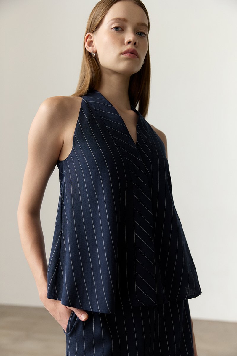 LORIE HALTER STRIPE LINEN TOP