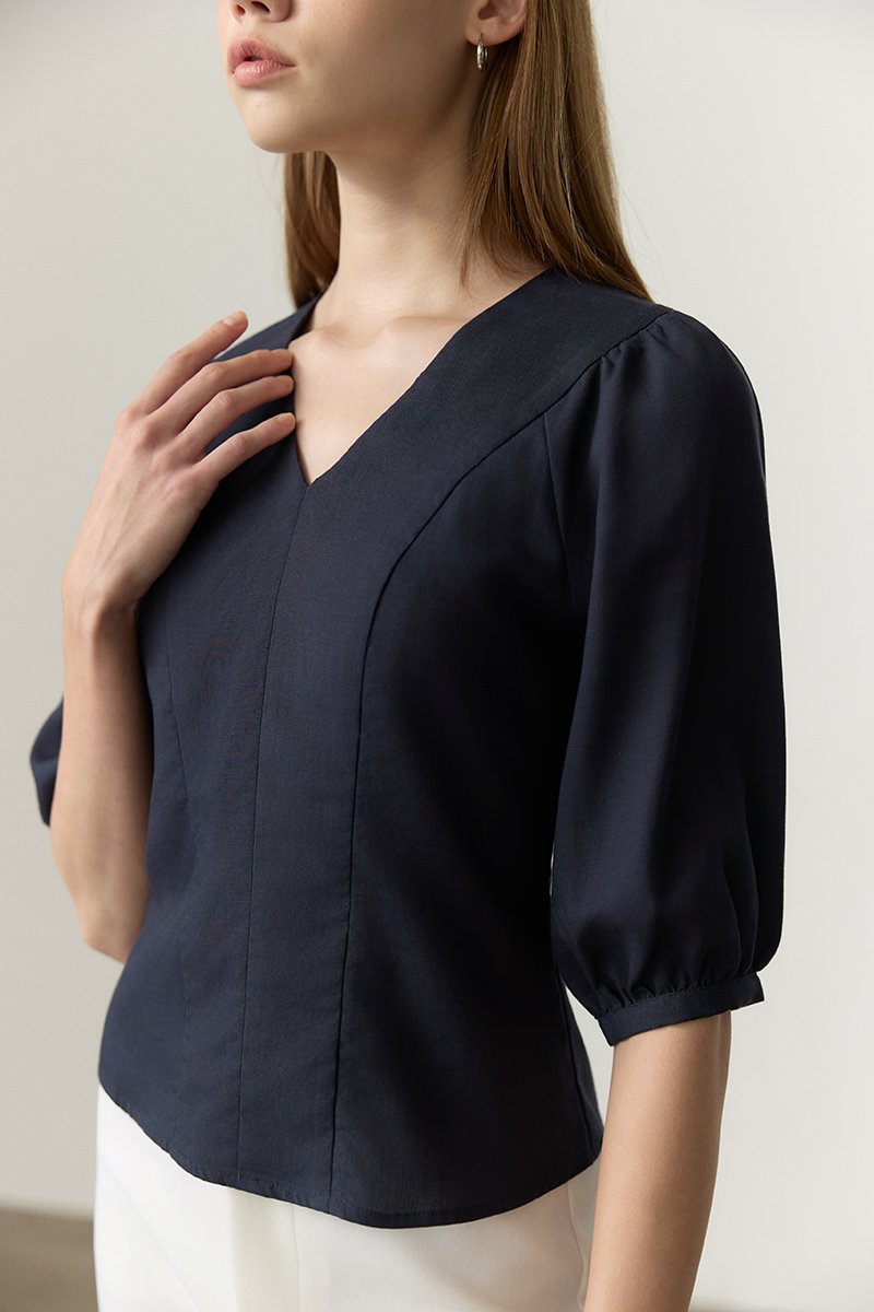 MIRANA PANELLED SLEEVED LINEN TOP