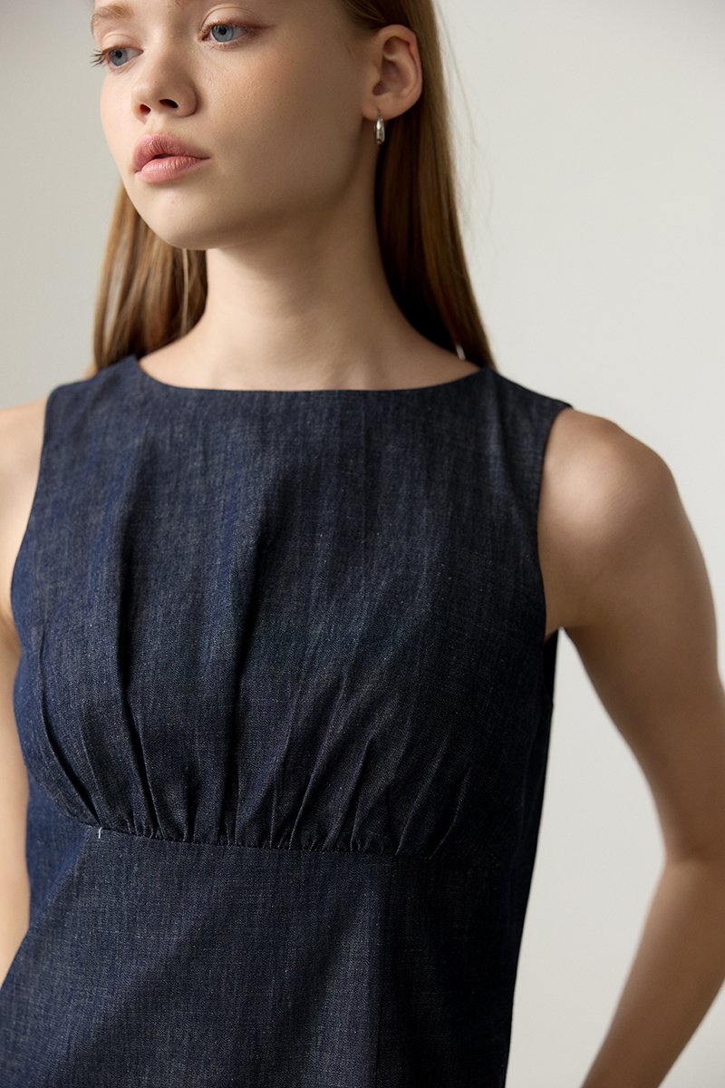 SVEN RUCHED DENIM CHAMBRAY DRESS