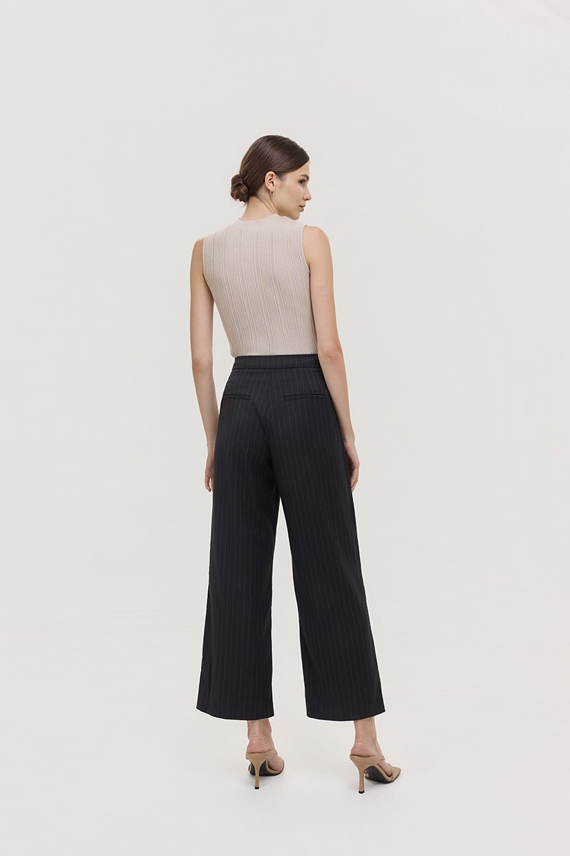 REGINE PIN STRIPED PLEATED WIDE LEG PANTS