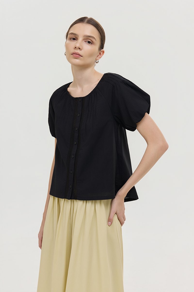 DYLIE COTTON LACE TRIM TOP