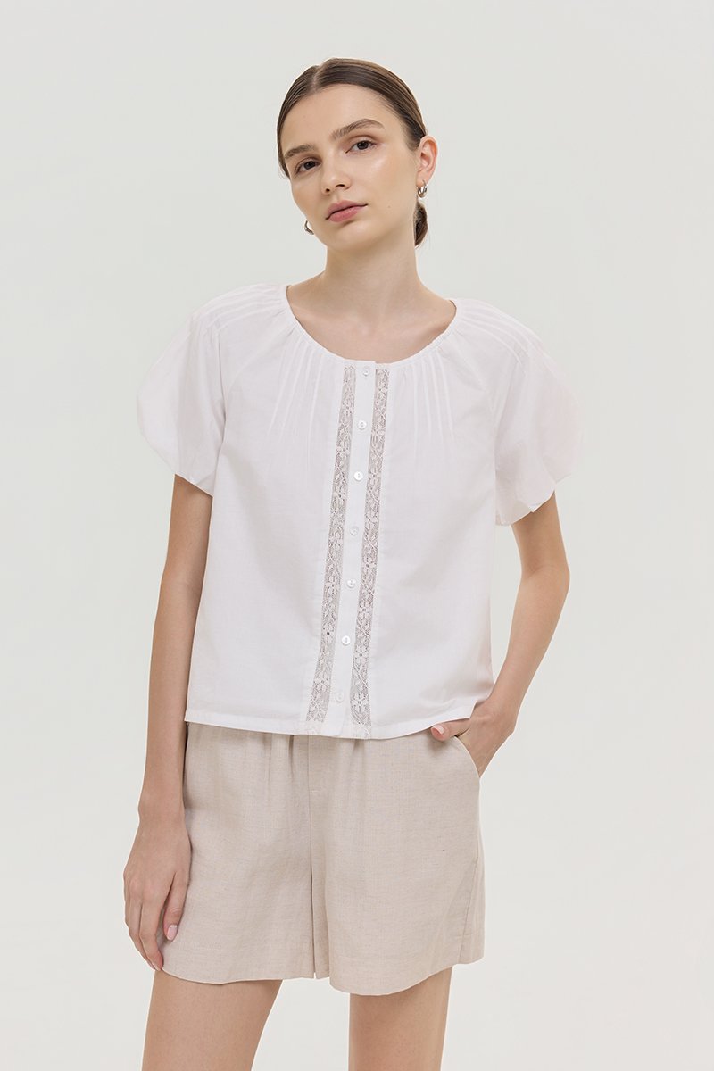 DYLIE COTTON LACE TRIM TOP