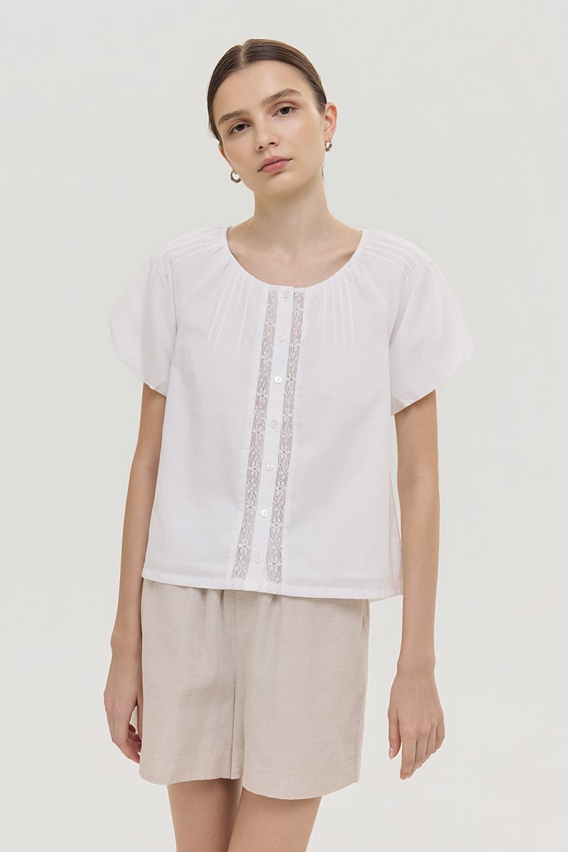 DYLIE COTTON LACE TRIM TOP