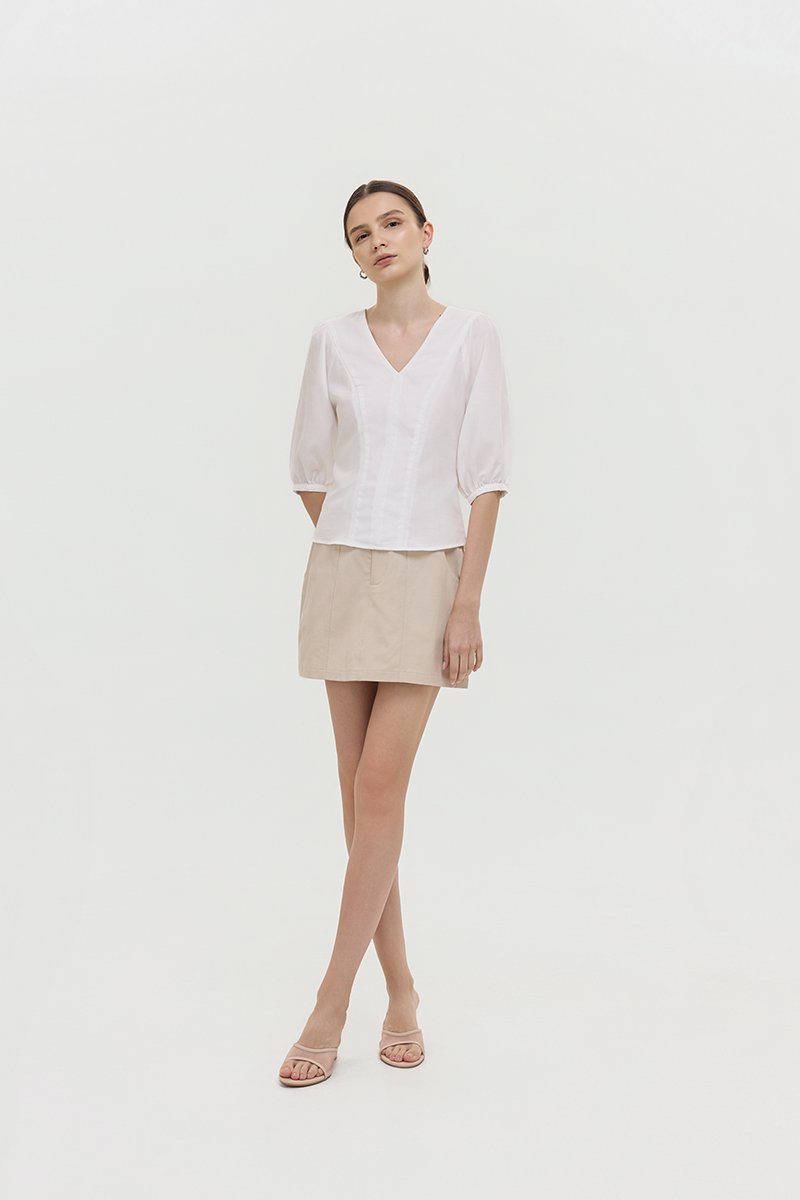 MIRANA PANELLED SLEEVED LINEN TOP