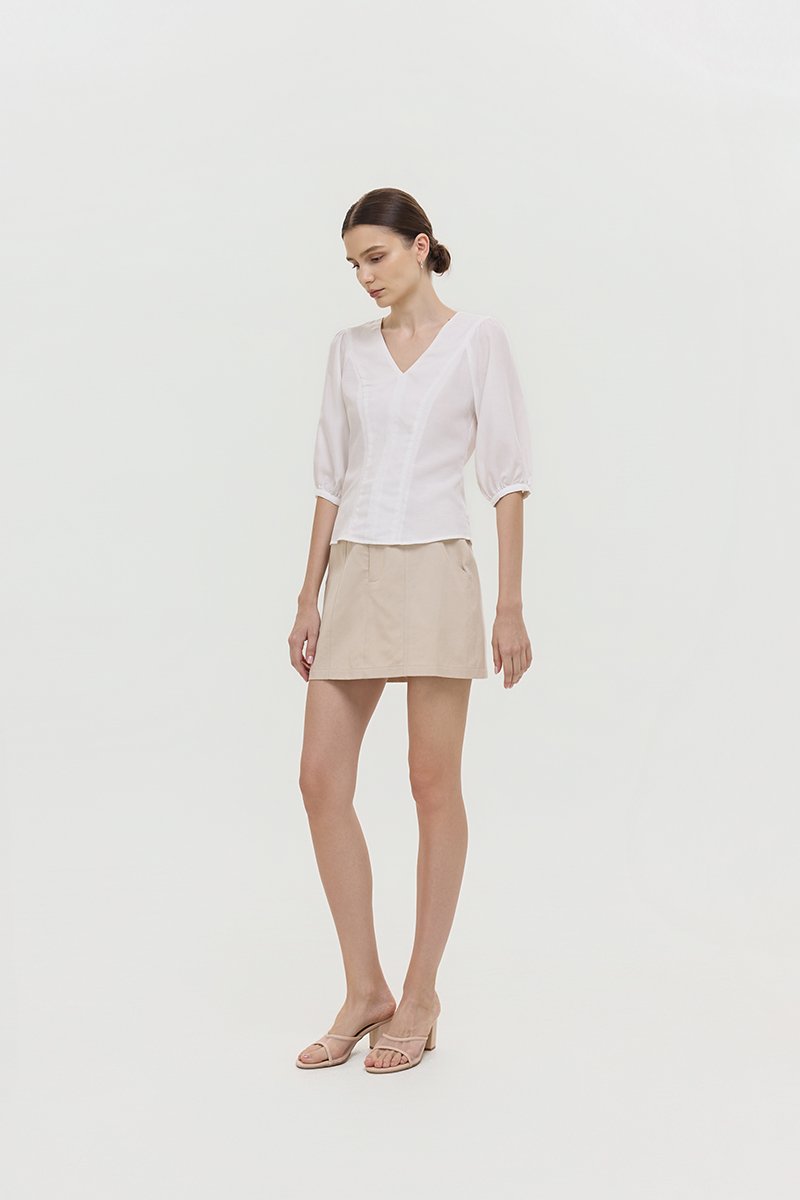 MIRANA PANELLED SLEEVED LINEN TOP