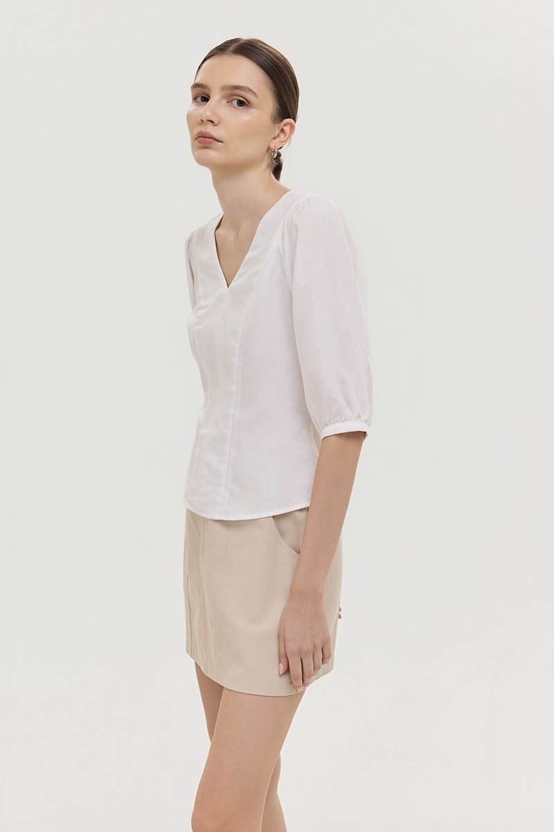 MIRANA PANELLED SLEEVED LINEN TOP
