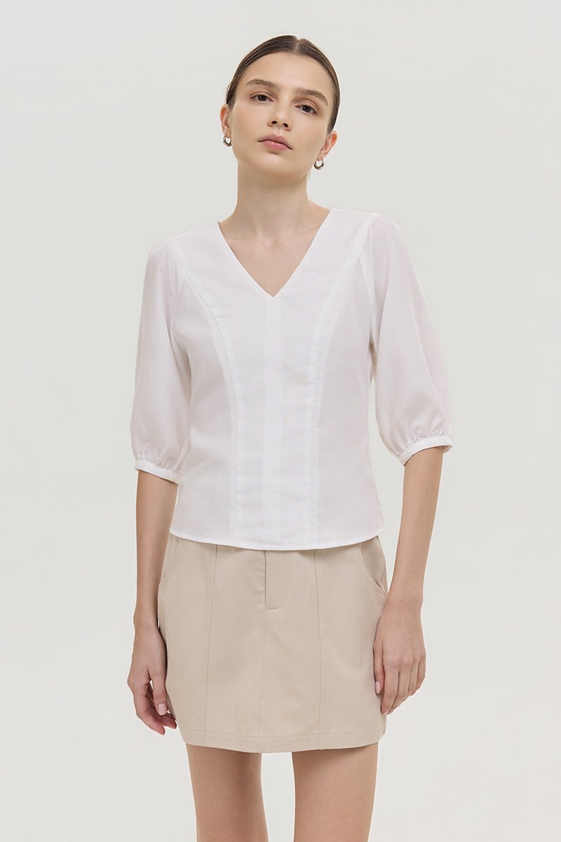MIRANA PANELLED SLEEVED LINEN TOP