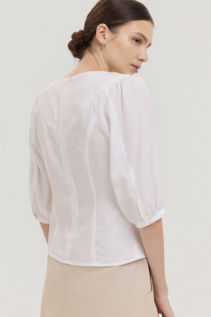 MIRANA PANELLED SLEEVED LINEN TOP