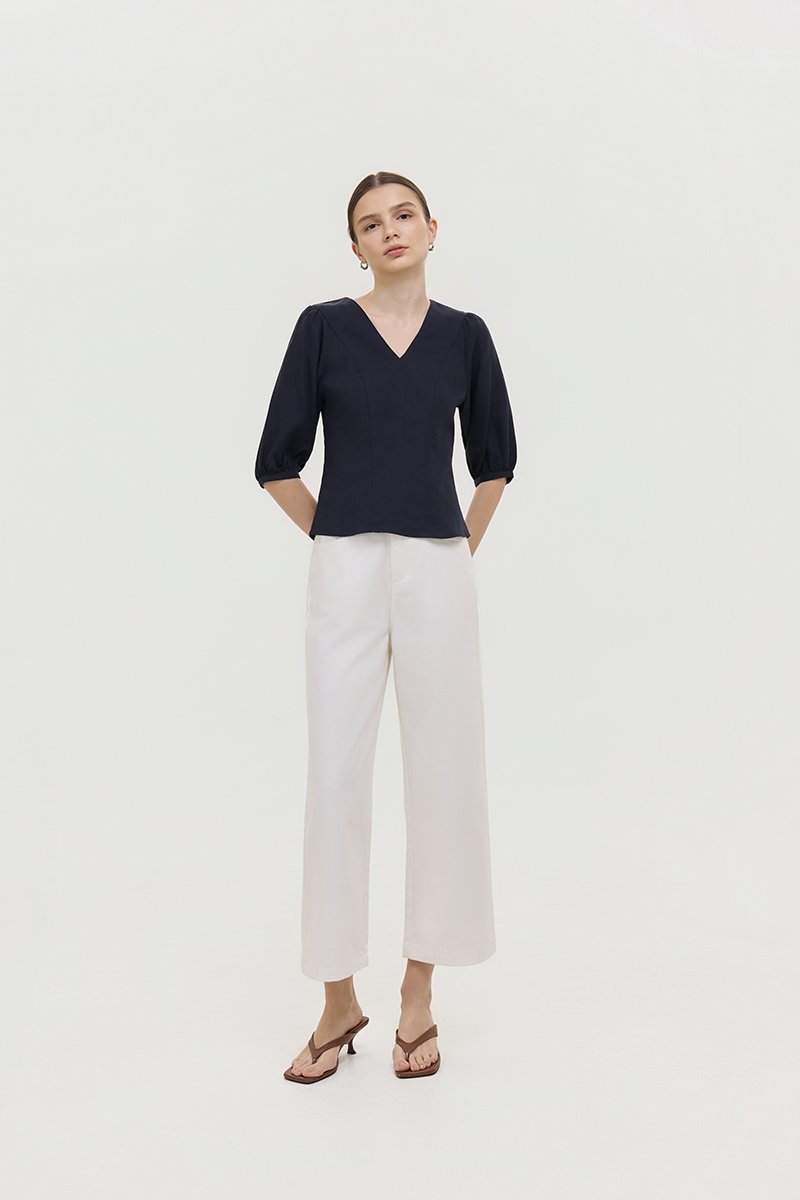 MIRANA PANELLED SLEEVED LINEN TOP