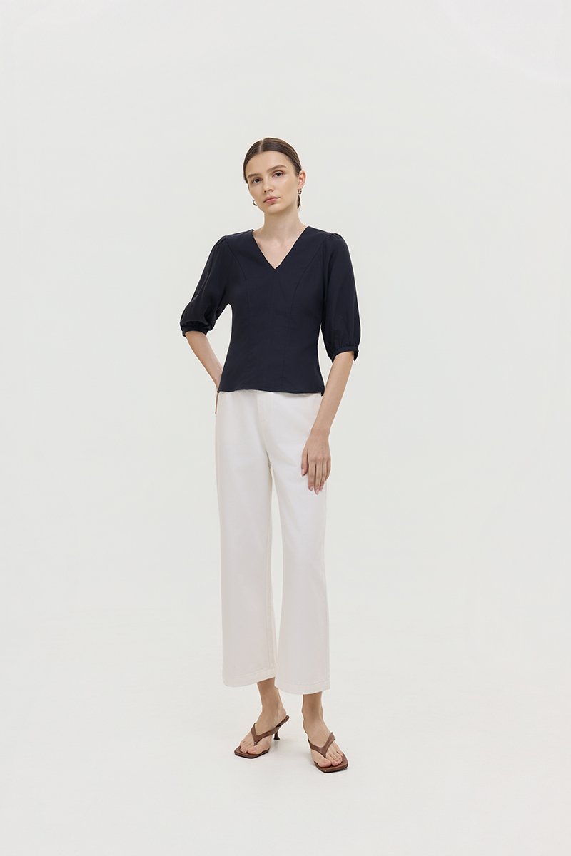 MIRANA PANELLED SLEEVED LINEN TOP