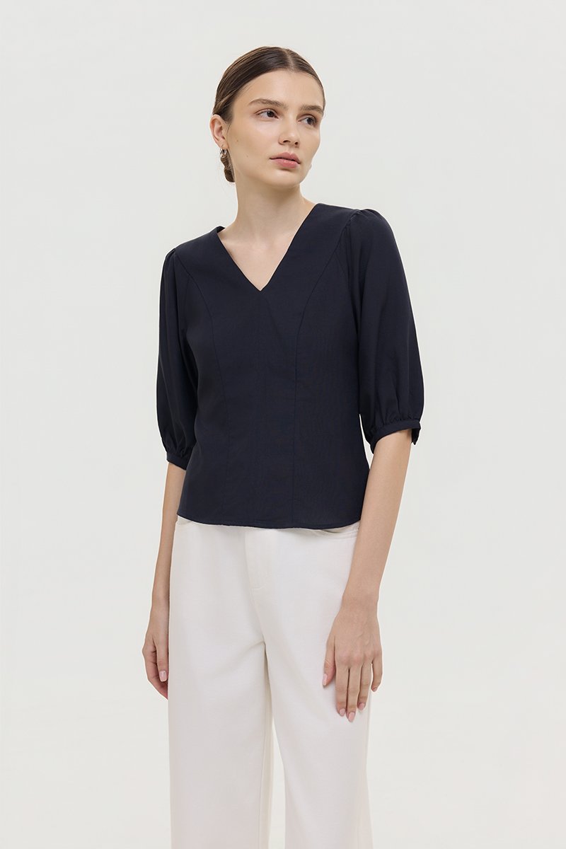 MIRANA PANELLED SLEEVED LINEN TOP