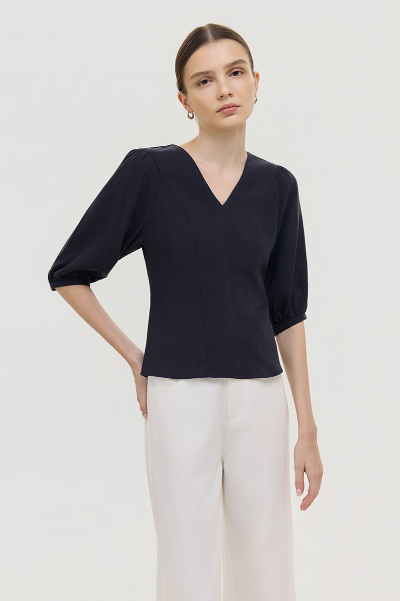 MIRANA PANELLED SLEEVED LINEN TOP