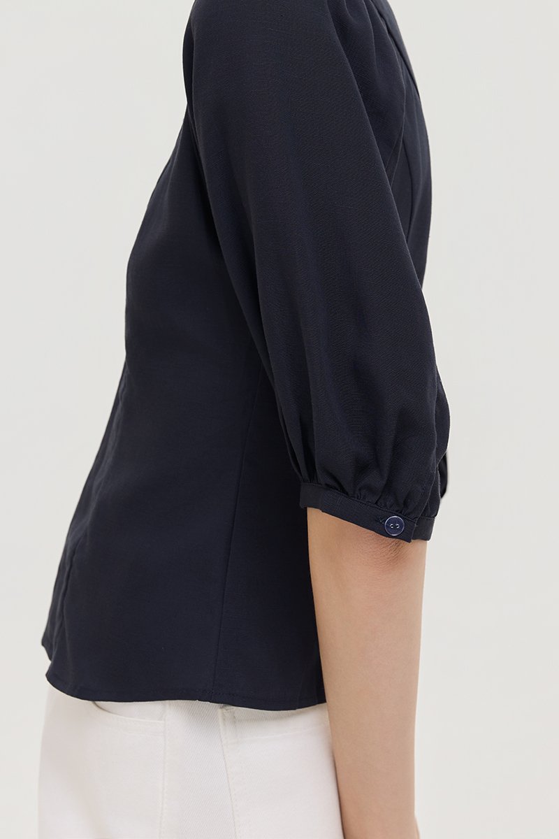 MIRANA PANELLED SLEEVED LINEN TOP