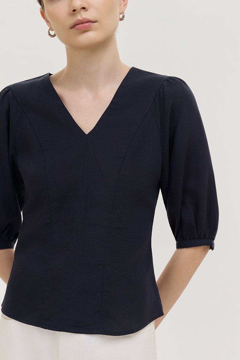 MIRANA PANELLED SLEEVED LINEN TOP