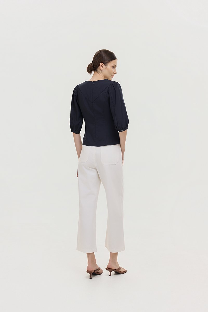 MIRANA PANELLED SLEEVED LINEN TOP
