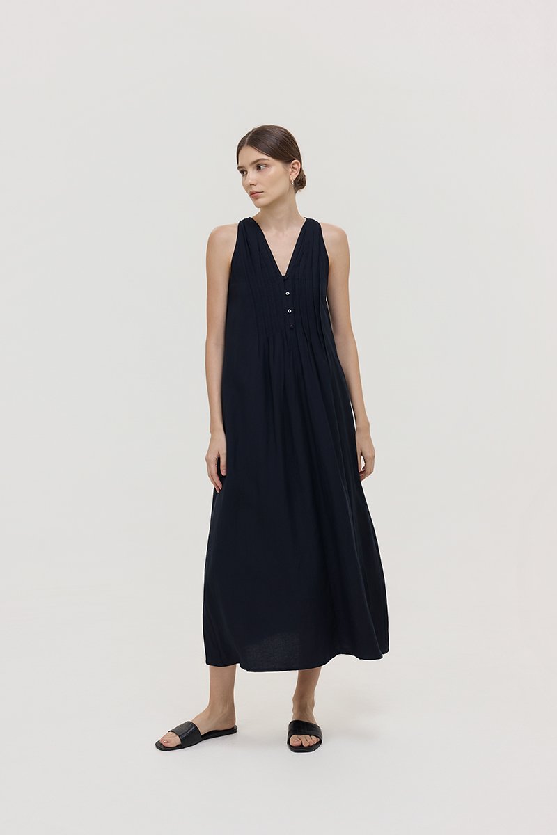 *PREORDER* RAYSA LINEN PLEATS HALTER DRESS W SASH