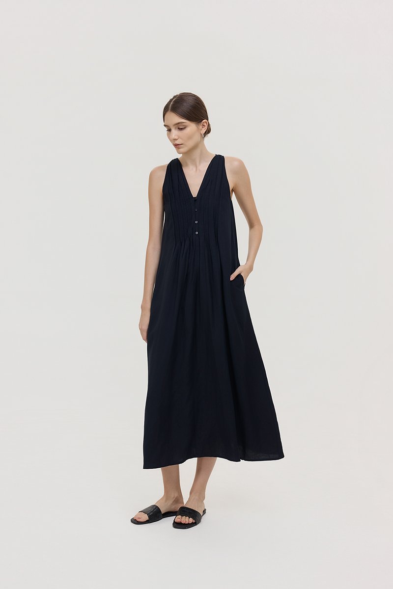 *PREORDER* RAYSA LINEN PLEATS HALTER DRESS W SASH