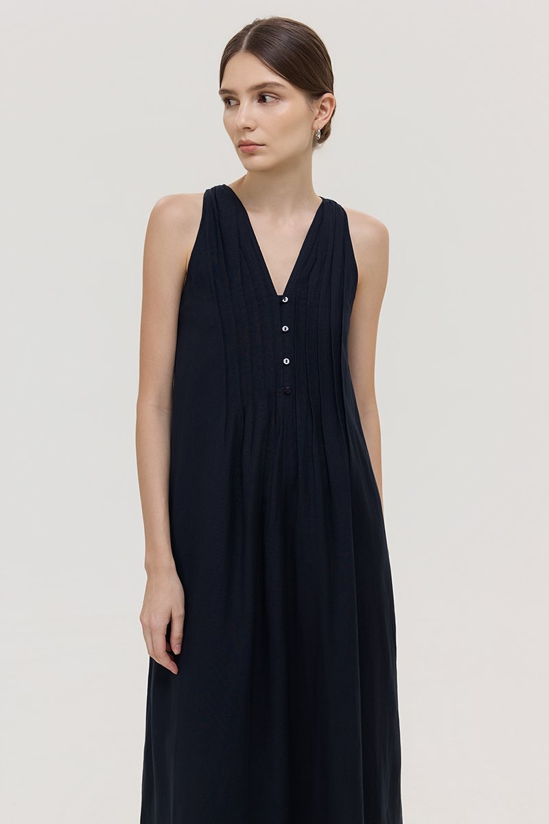 *PREORDER* RAYSA LINEN PLEATS HALTER DRESS W SASH