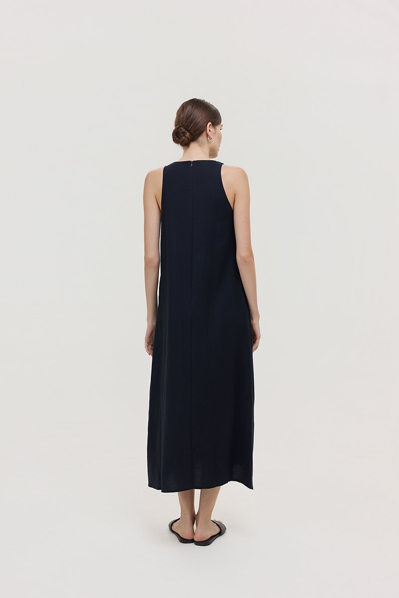 *PREORDER* RAYSA LINEN PLEATS HALTER DRESS W SASH