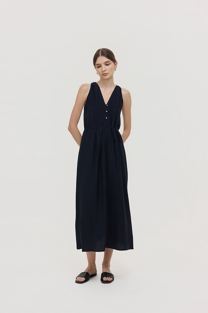 *PREORDER* RAYSA LINEN PLEATS HALTER DRESS W SASH
