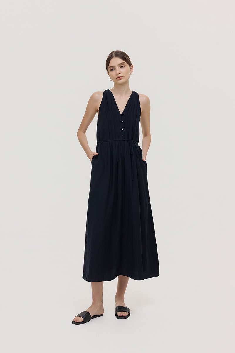 *PREORDER* RAYSA LINEN PLEATS HALTER DRESS W SASH