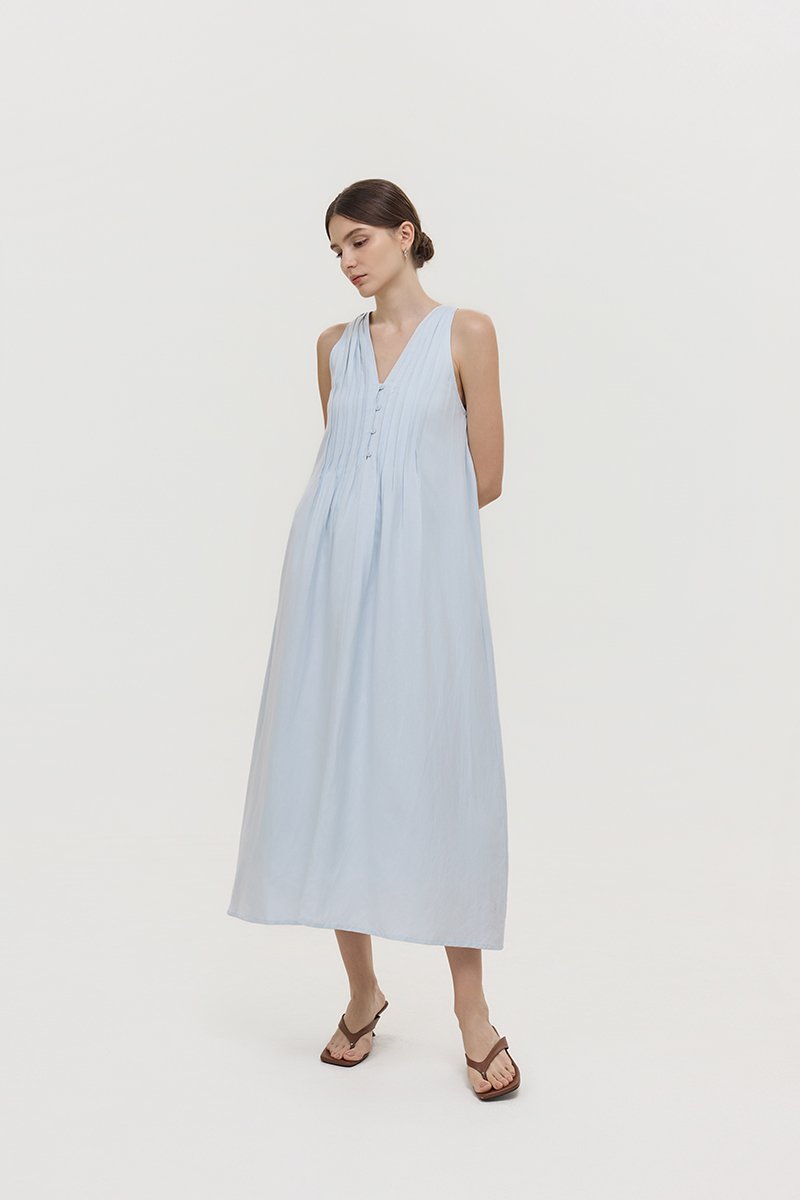 *PREORDER* RAYSA LINEN PLEATS HALTER DRESS W SASH