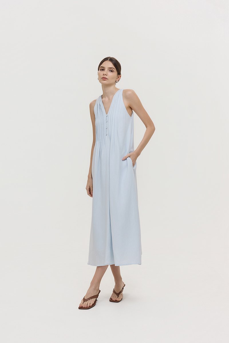 *PREORDER* RAYSA LINEN PLEATS HALTER DRESS W SASH