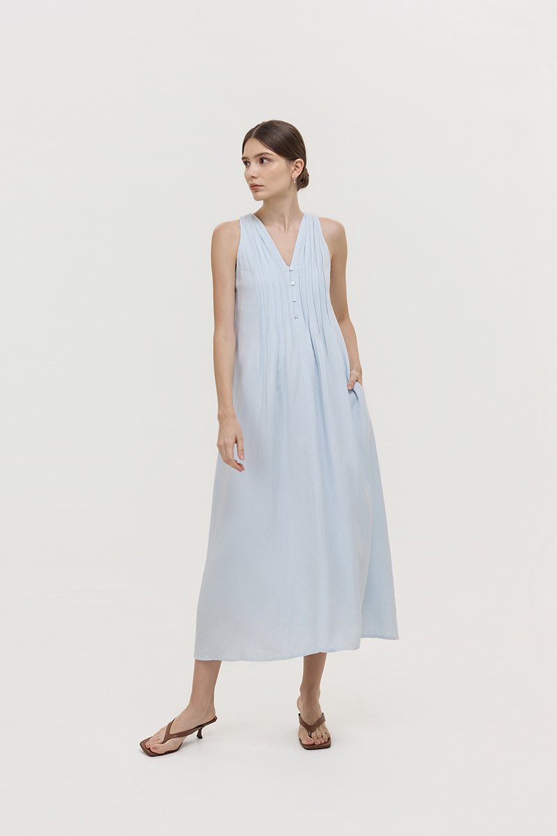 *PREORDER* RAYSA LINEN PLEATS HALTER DRESS W SASH