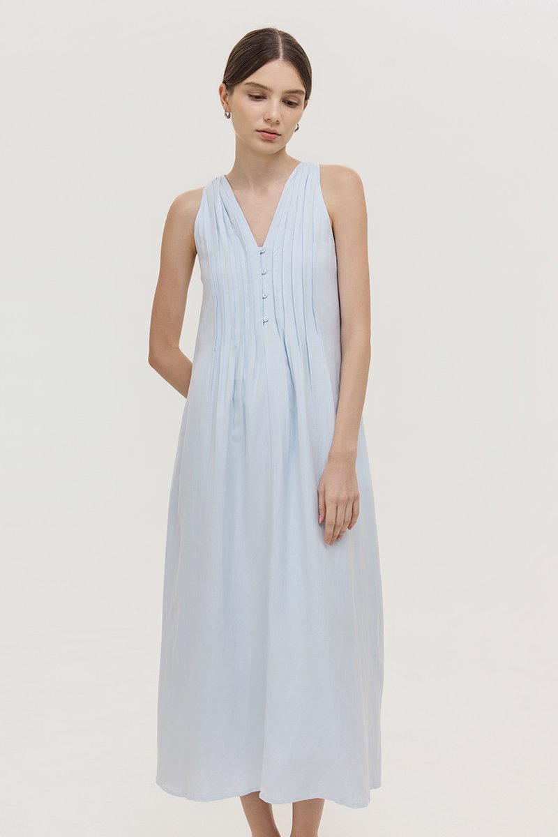 *PREORDER* RAYSA LINEN PLEATS HALTER DRESS W SASH