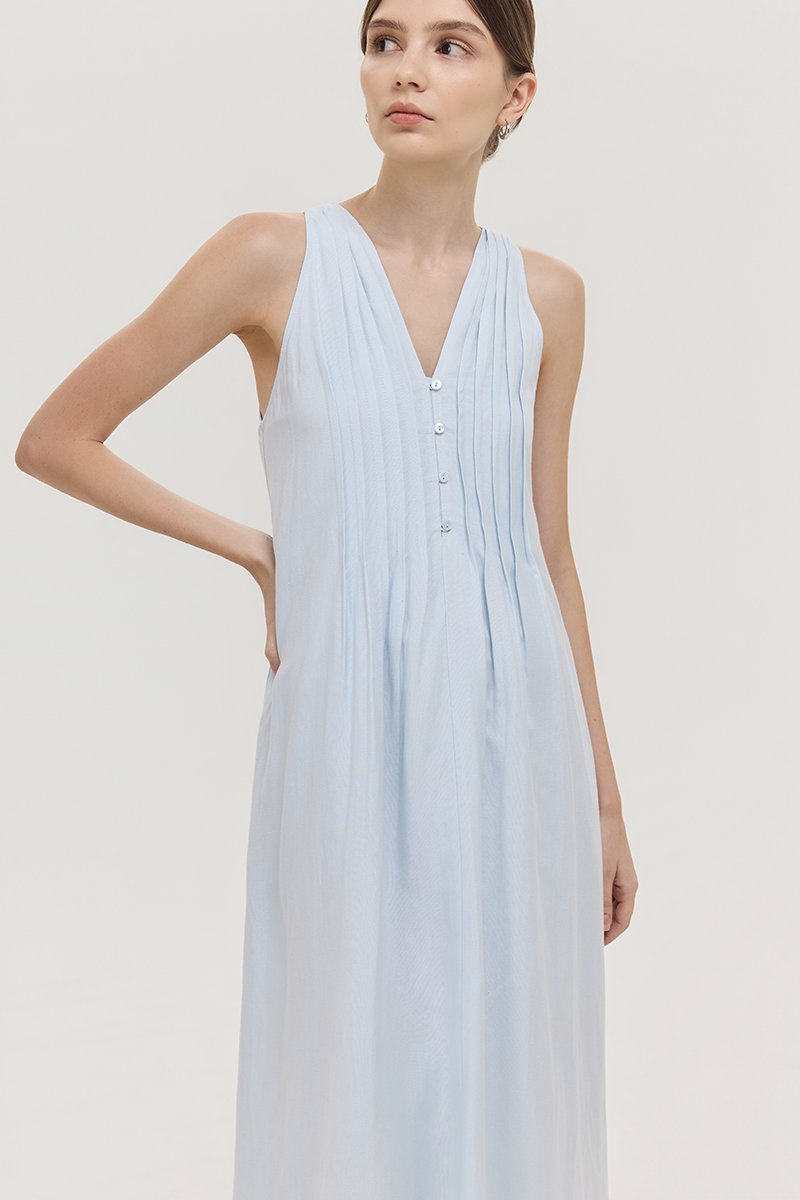 *PREORDER* RAYSA LINEN PLEATS HALTER DRESS W SASH