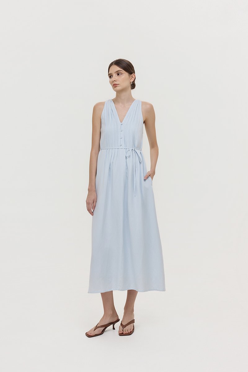 *PREORDER* RAYSA LINEN PLEATS HALTER DRESS W SASH
