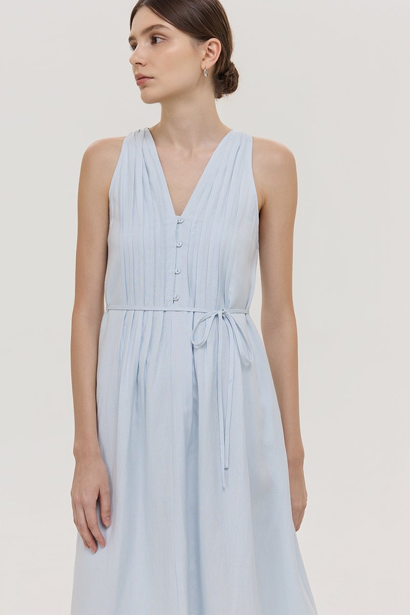*PREORDER* RAYSA LINEN PLEATS HALTER DRESS W SASH