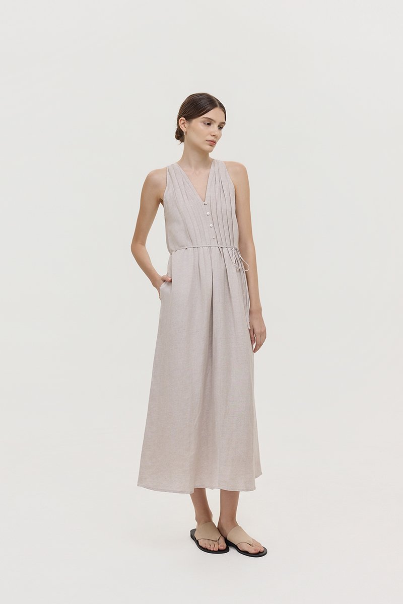 *PREORDER* RAYSA LINEN PLEATS HALTER DRESS W SASH