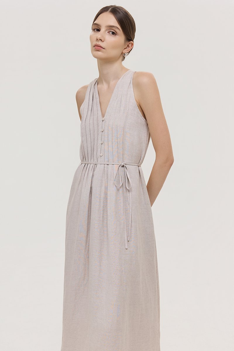 *PREORDER* RAYSA LINEN PLEATS HALTER DRESS W SASH