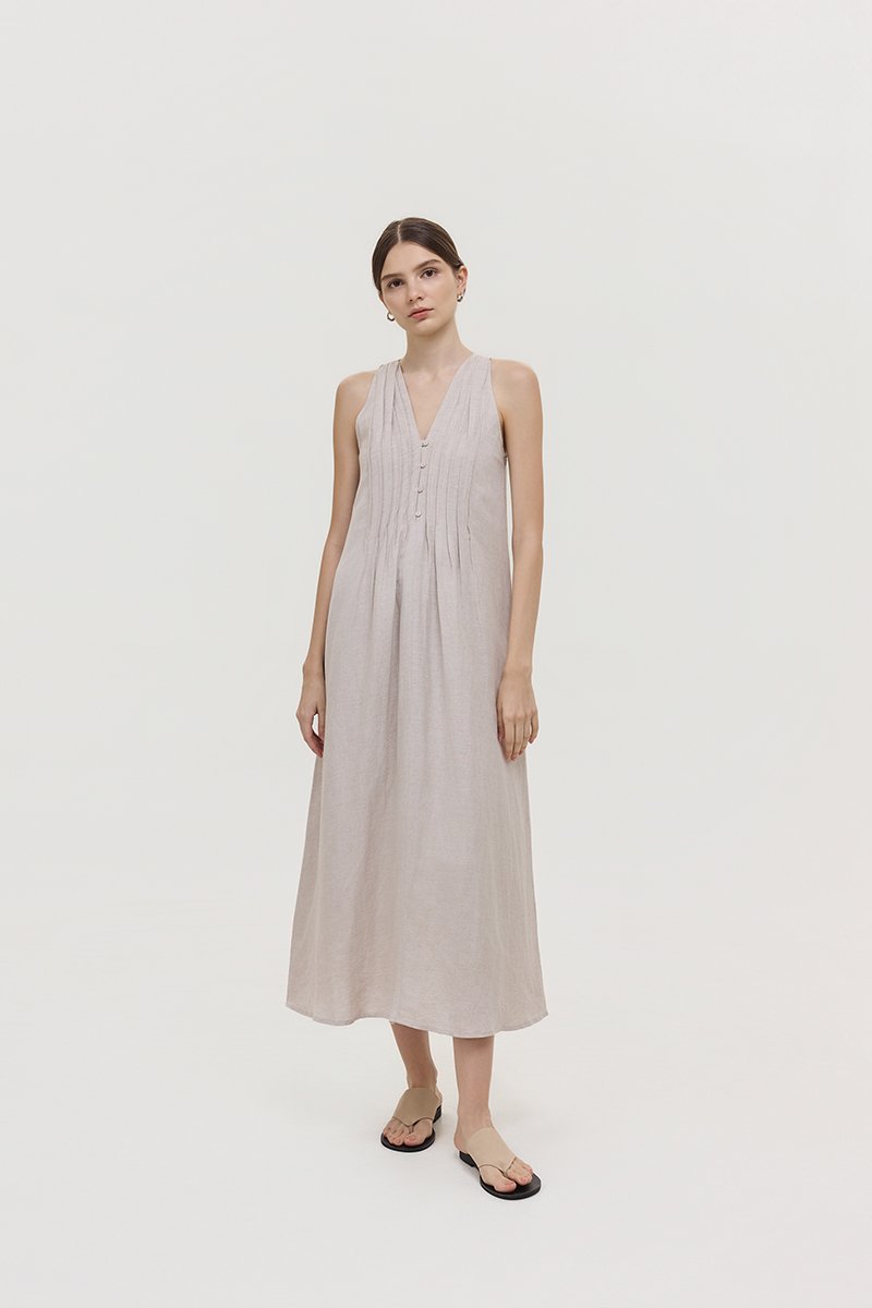 *PREORDER* RAYSA LINEN PLEATS HALTER DRESS W SASH