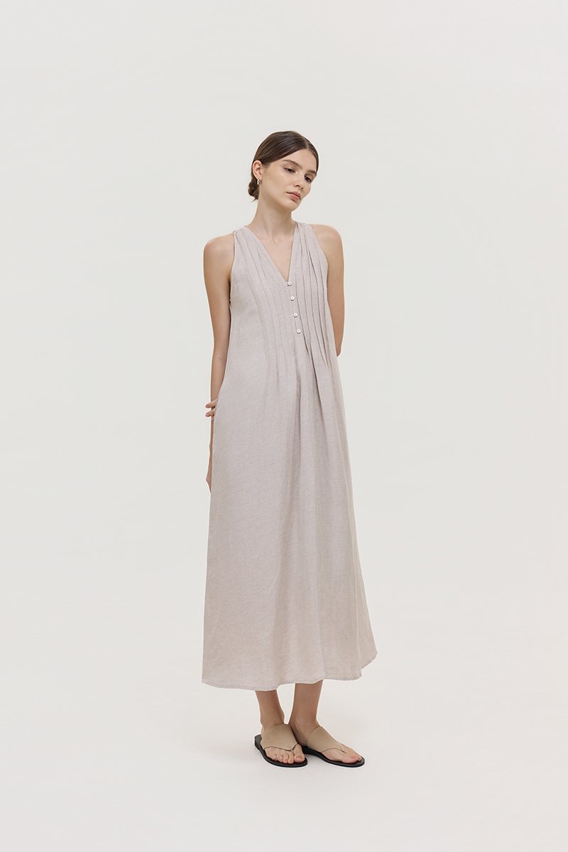 *PREORDER* RAYSA LINEN PLEATS HALTER DRESS W SASH