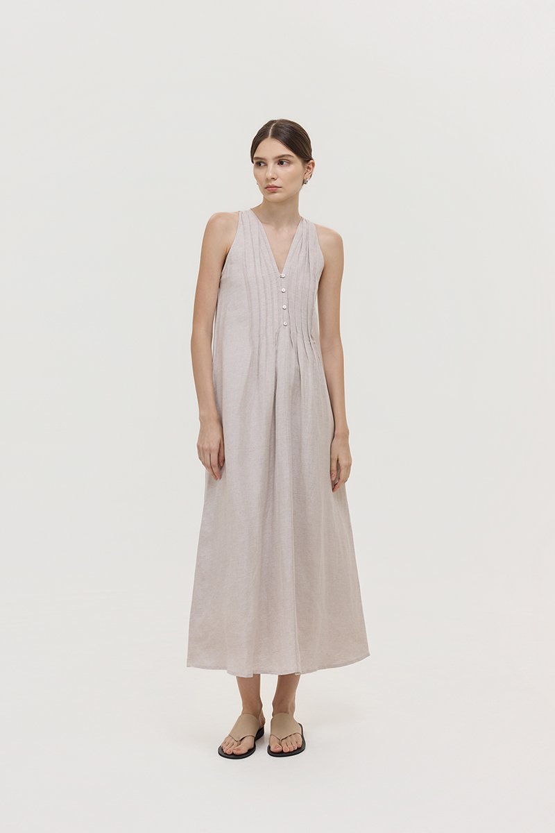 *PREORDER* RAYSA LINEN PLEATS HALTER DRESS W SASH