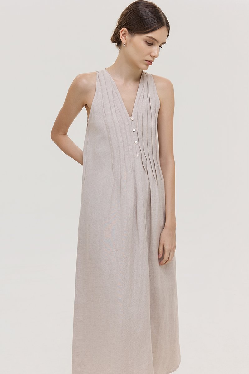 *PREORDER* RAYSA LINEN PLEATS HALTER DRESS W SASH