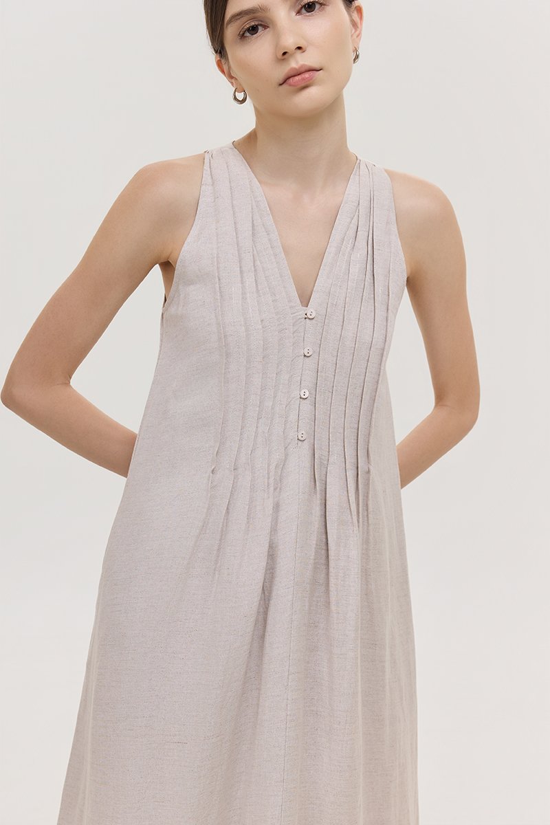 *PREORDER* RAYSA LINEN PLEATS HALTER DRESS W SASH