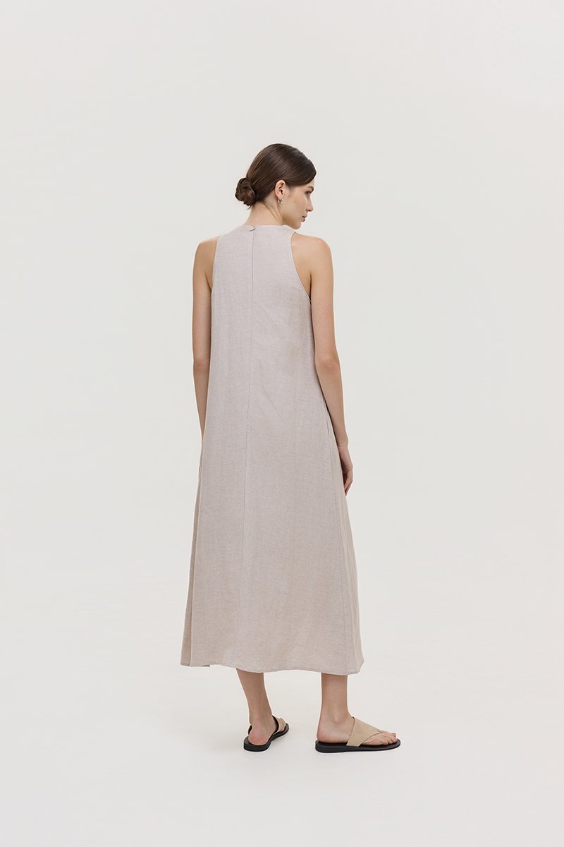 *PREORDER* RAYSA LINEN PLEATS HALTER DRESS W SASH