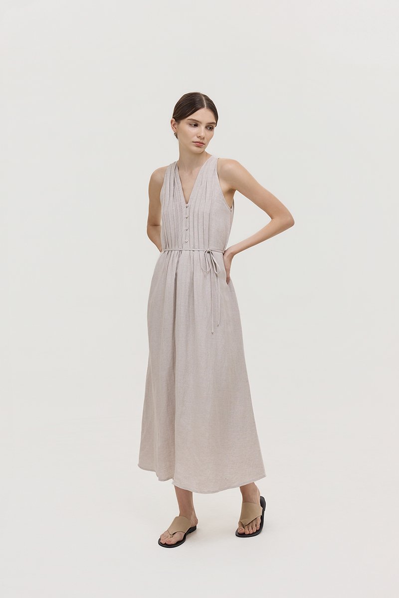 *PREORDER* RAYSA LINEN PLEATS HALTER DRESS W SASH