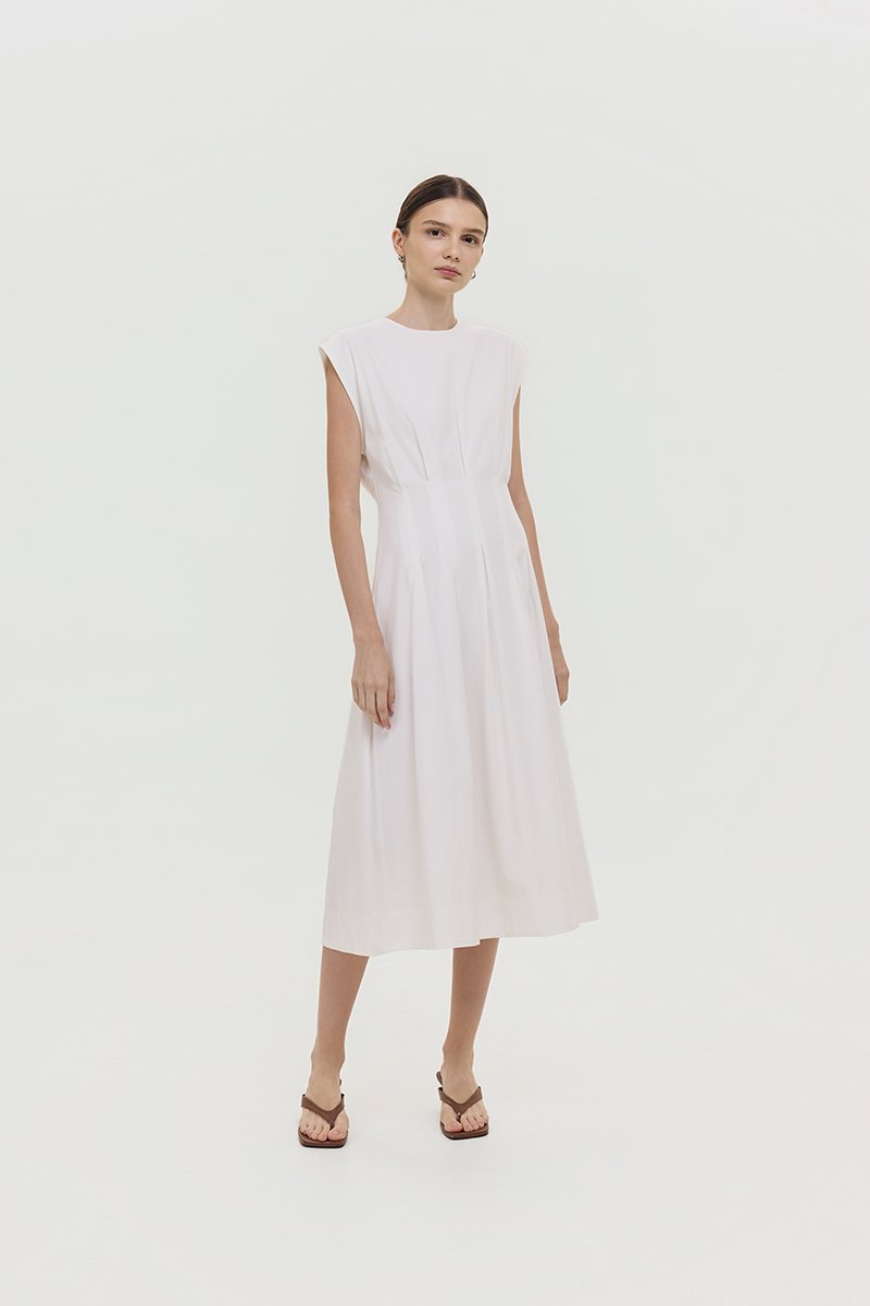 ALVEN PLEATED WAIST POPLIN MIDI DRESS