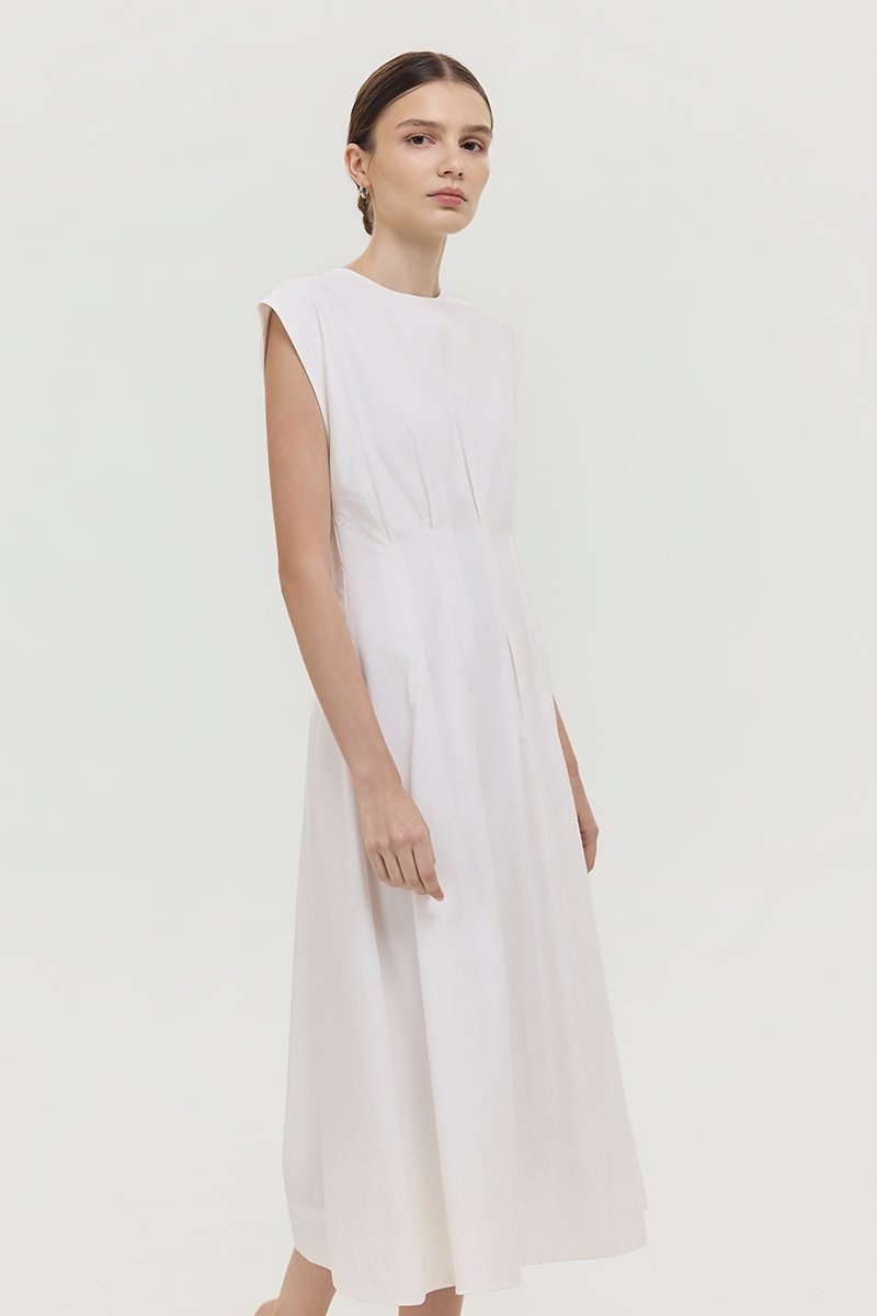 ALVEN PLEATED WAIST POPLIN MIDI DRESS