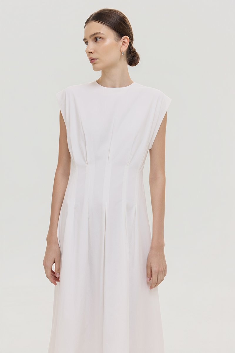 ALVEN PLEATED WAIST POPLIN MIDI DRESS